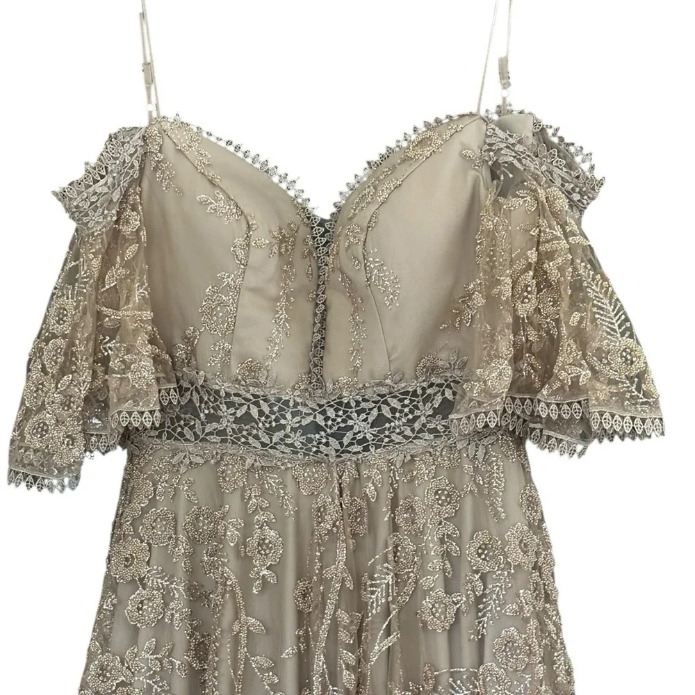 Gunbeyi Women's Formal Ball Gown Tan Beige Champagne Beaded Sparkle Size 38 8